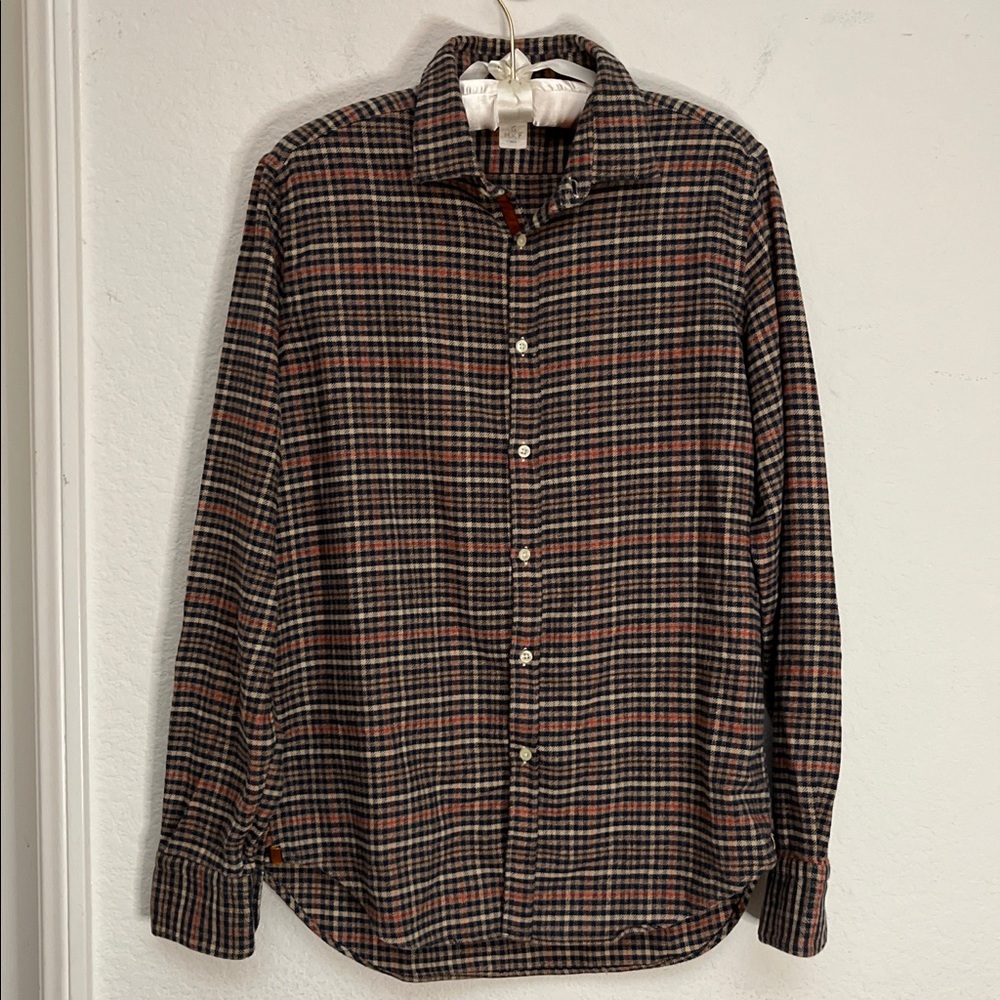 GMF 965 Brown Plaid Button Down Casual 100% Cotton Flannel Sz M 15 3/4 EU 40